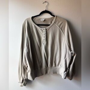 Beige Washed French Terry Henley Sweatshirt